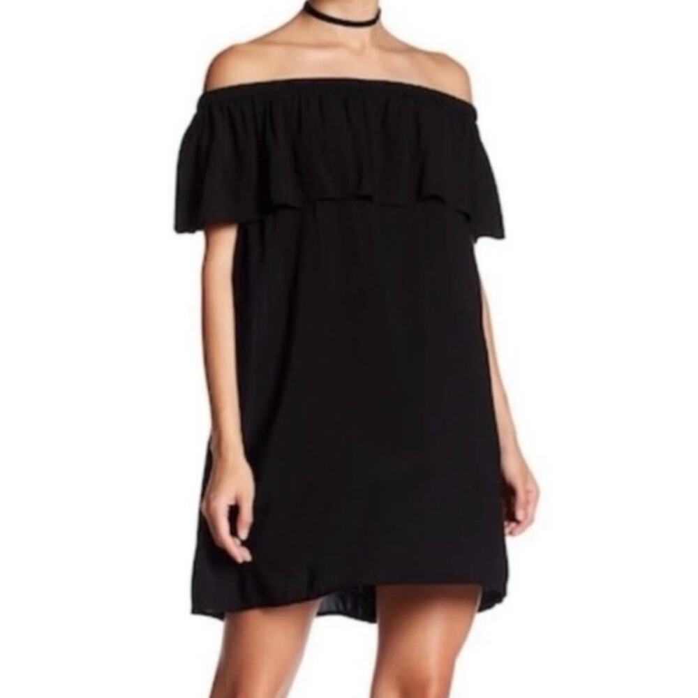 Young Fabulous & Broke Penelope Off The Shoulder Black Ruffle Mini Dress M Party - Picture 2 of 11